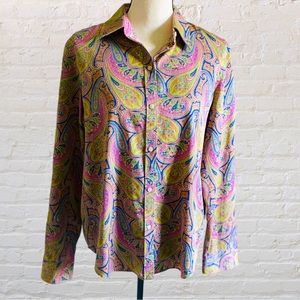 RALPH LAUREN CHAPS PAISLEY LONG SLEEVE FLIP CUFF BUTTON UP BLOUSE